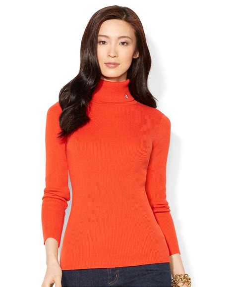 Lauren By Ralph Lauren Long Sleeve Turtleneck Sweater In Orange Lyst