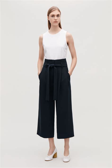 Cos Belted High Waist Trousers Navy 2 Navy Wide Leg Trousers High