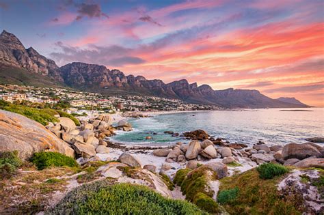 Camps Bay Cape Town Vibrant Sunset Twilight South Africa Stock Photo