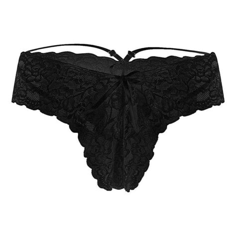 Fhljh New Fashion Womens Open Crotch Black Lace Briefs Panties Sexy Lingerie Underwear