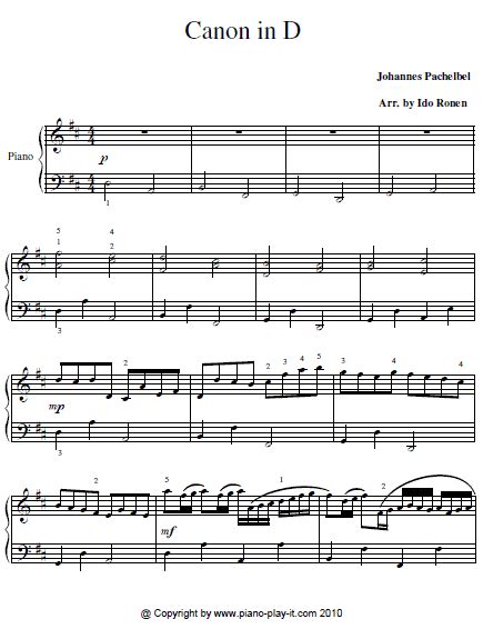 Canon in d piano sheet music with letters. Canon In D Free Piano Sheet Music