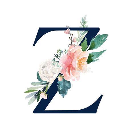 Floral Alphabet Navy Color Letter Z With Flowers Bouquet Composition