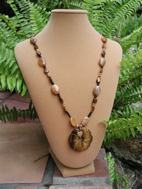 Tigers Eye Pendant Beaded Pendant Necklace Tigers Eye Etsy Beaded