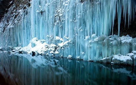 Ice Waterfall Water Reflection Rivers Freeze Frozen Snow Winter