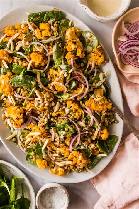 Roasted Cauliflower Salad With Lemon Tahini Dressing Lena S Kitchen