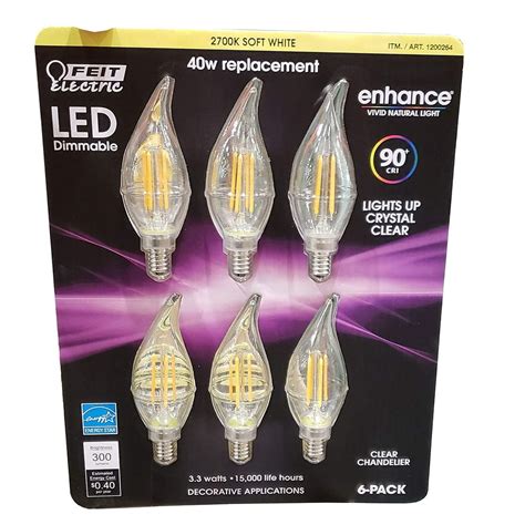 Feit Electric Led Chandelier Bulbs 40w 6 Pack Soft White 6count