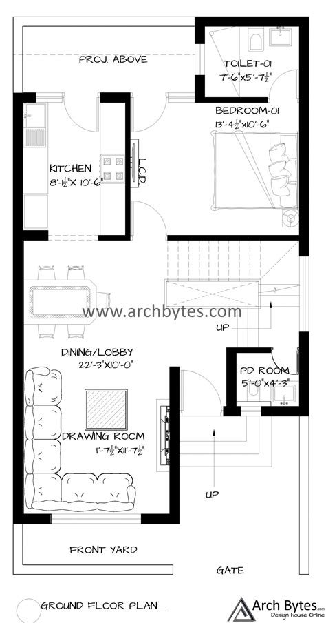 House Plan For 23 X 45 Feet Plot Size 115 Sq Yards Gaj Archbytes