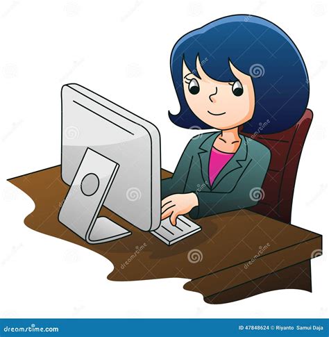 Business Woman Using Computer Stock Vector Illustration Of Laptop