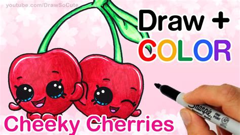 how to draw color shopkins cheeky cherries step by step cute season 4 youtube