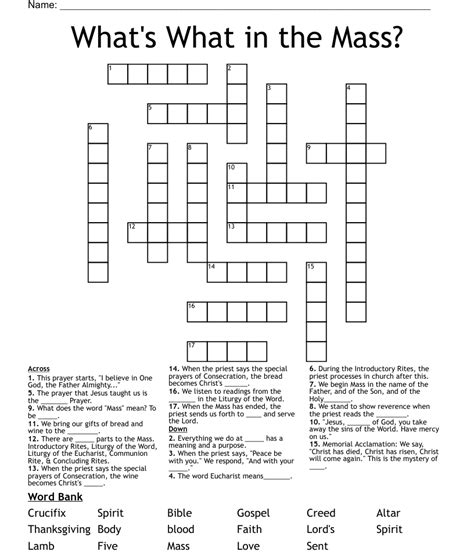 Whats What In The Mass Crossword Wordmint