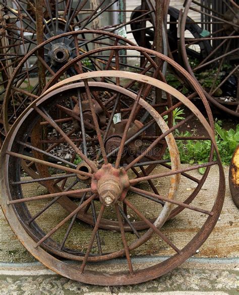 Old Rusty Wheel For Sale At The Antique Market Stock Photo Image Of