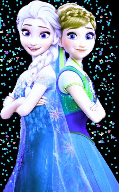 Two Frozen Princesses Hugging Each Other With Confetti All Around Them