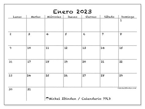Calendario Enero De 2023 Para Imprimir “45ld” Michel Zbinden Es