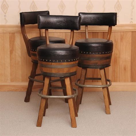 Set Of Three Vintage Whiskey Barrel Bar Stools Ebth