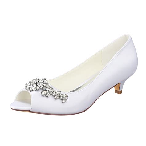 Peep Toe Kitten Heel Satin Wedding Shoes With Crystal Shoes