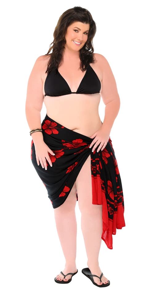1 World Sarongs Womens Plus Size Fringeless Hibiscus Sarong In Red