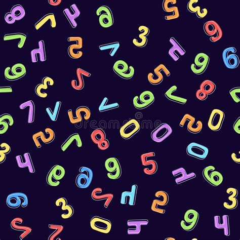 Seamless Pattern Of Multicolored Numbers On A Dark Background Stock