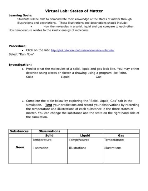 Energy forms & changes answer sheet introduction: Virtual Lab - States of Matter Handout