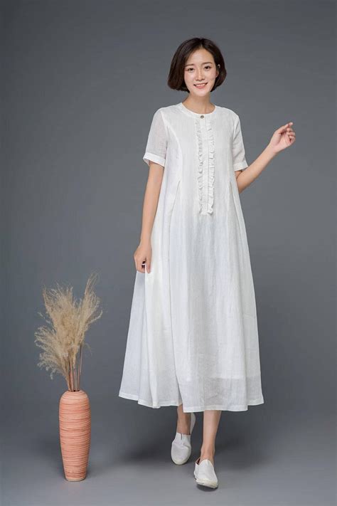 White Linen Dress Maxi Dress Loose Dress Summer Long Dress Etsy