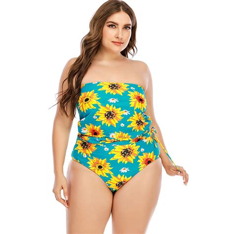 2021 Europe And The United States New Split Female Plus Size Swimsuit Sexy Sunflower Pattern