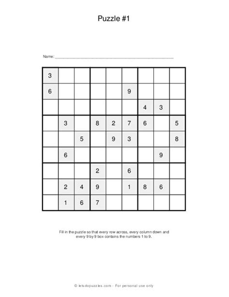 Sudoku Puzzles Free Printable 9x9 Medium