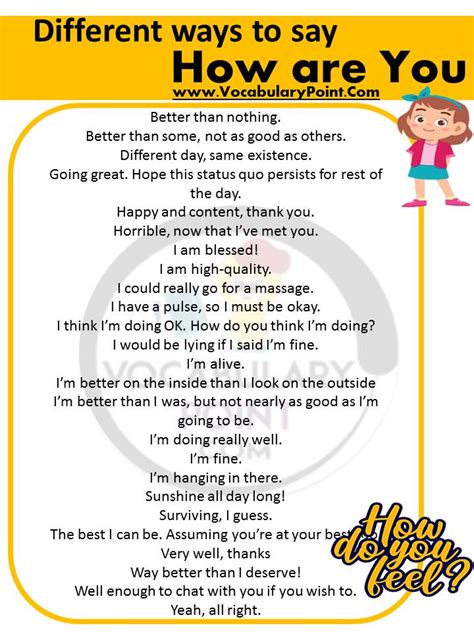 Different Ways To Say How Are You Today Other Ways To Say How Are You