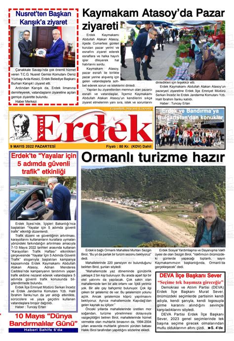 09 Mayıs 2022 tarihli Yeni Erdek Gazete Manşetleri