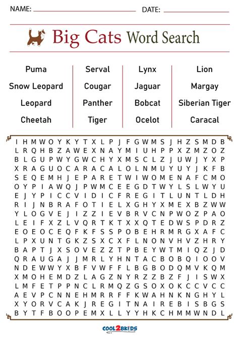 Printable Cat Word Search Cool2bkids