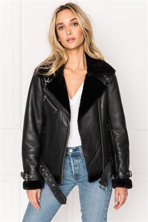 Coats Jackets Womens Lamarque Zoe Black Faux Shearling Leather