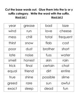So, for instance, most and mostly both appear in this set. Suffix ly and y word sort activty worksheet by Brooke ...