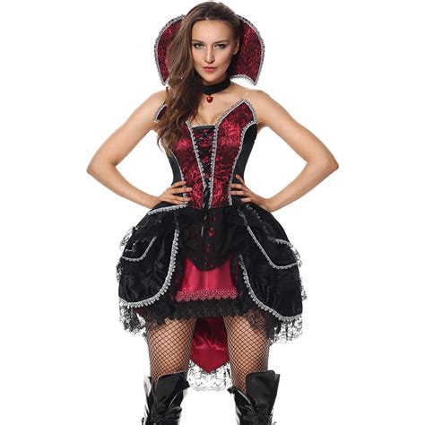 red and black lace deluxe sexy vampire costume adult cosplay devil queen gothic fancy dress