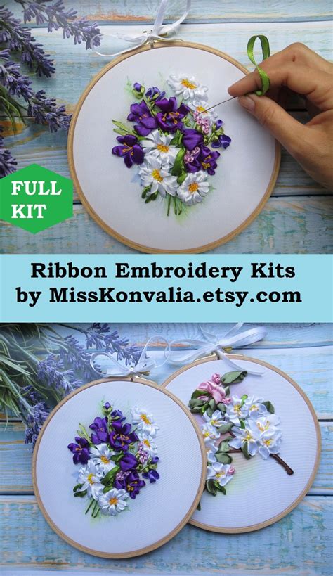 Silk ribbon embroidery KIT beginner DIY beaded wall art flower | Etsy