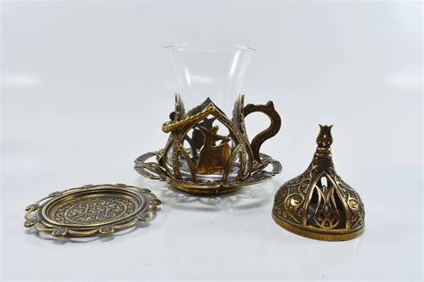Turkish Tea Glasses With Bronze Metal Handles Turkish Arabic Etsy