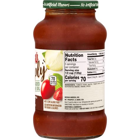 Ragu Simply Spaghetti Sauce Nutrition Label