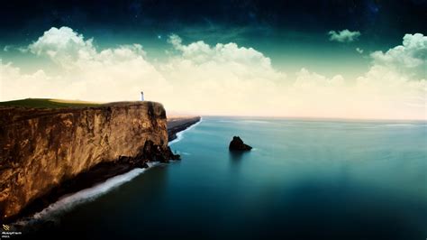 Landscape Digital Art Sea Lighthouse Cliff Coast
