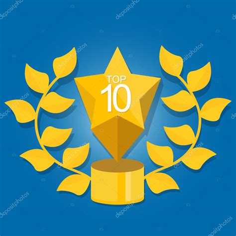 Top 10 Ten Award Winner Trophy Icon Gold Symbol Selection — Stock