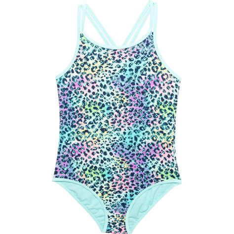 Limited Too Big Girls Crochet Cheetah Print One Piece Swimsuit Upf 50