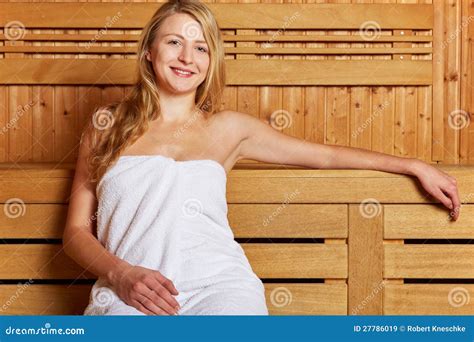 blonde woman sitting in sauna stock image image of luxury heat 27786019