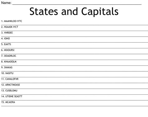 States And Capitals Word Scramble Wordmint