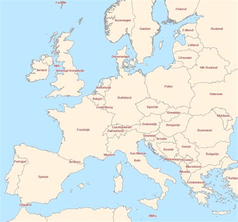 Kaart Van Europa Met Landen En Hoofdsteden Nederlands Vogels
