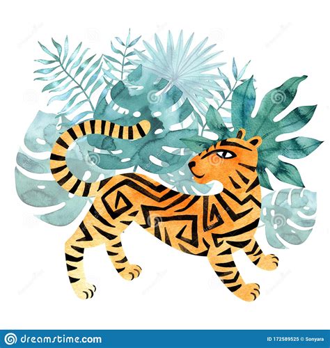 Watercolor Jungle Tiger. Hand Painted Exotic Animal Illustration Stock Illustration ...