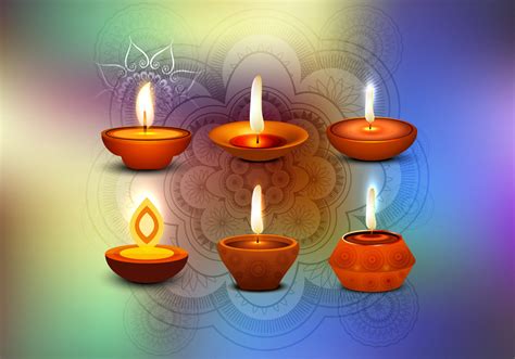 Glowing Diya With Rangoli On Happy Diwali Card Download Free Vector