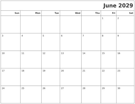 June 2029 Calendars To Print