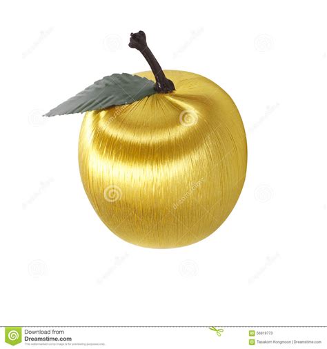 Pomme Artificielle Dor Avec La Feuille Disolement Sur Le Blanc Image