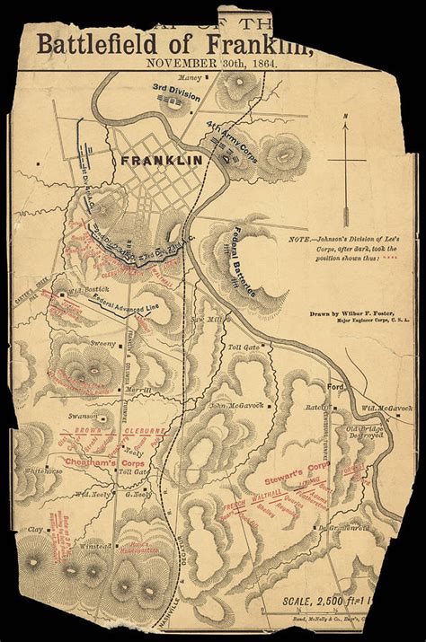 Map Of The Battlefield Of Franklin Tenn Tennessee American Civil War Battle Near Nashville Tn