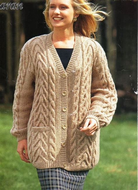 womens aran cardigan knitting pattern pdf ladies cable jacket larger sizes 32 46 aran worsted