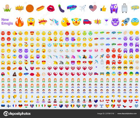Big Set New Modern Emojis Emoticons Flat Vector Illustration Symbols