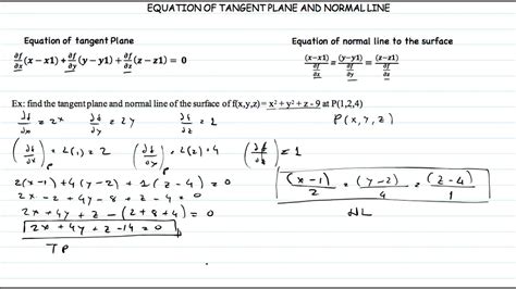 Equation Of Tangent Plane And Normal Line Solved Example Youtube