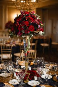 Tall Centerpiece Ideas Red Roses Gold Accents Calla Lilies Romantic