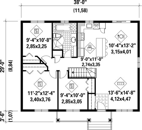 Country Style House Plan 3 Beds 1 Baths 1102 Sqft Plan 25 4402